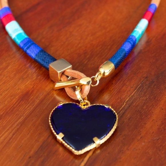 Handmade colorful necklace gold plated heavy new leather cord - Picture 2 of 4